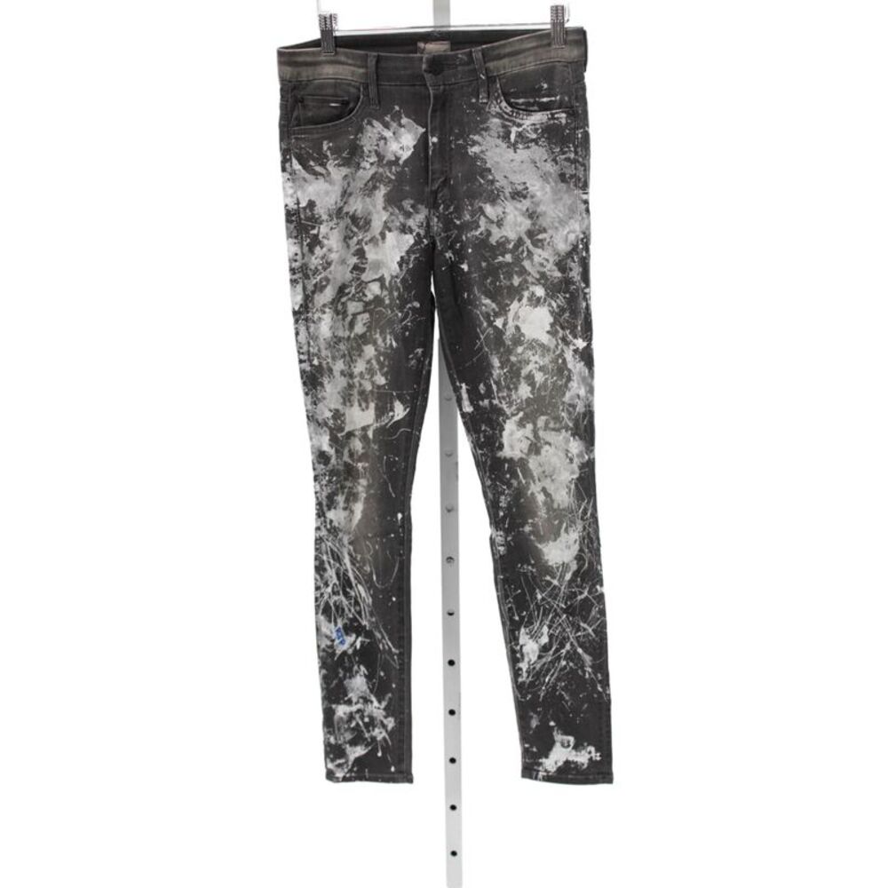 Mother Womens Skinny Jeans Black Paint Splatter Midrise Cotton Blend Size 27